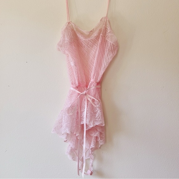 Vintage Glydons nylon baby doll pin up teddy‎ nightie lace light pink size L